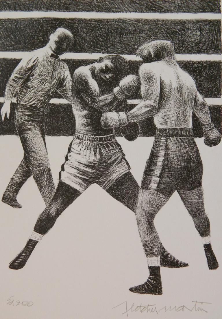 Fletcher Martin lithograph: Fletcher Martin- ''Toe to Toe''- lithograph, 1965, signed and annotated 'Ed. 250' in pencil, very good condition. 12 1/2 x 9 1/4''