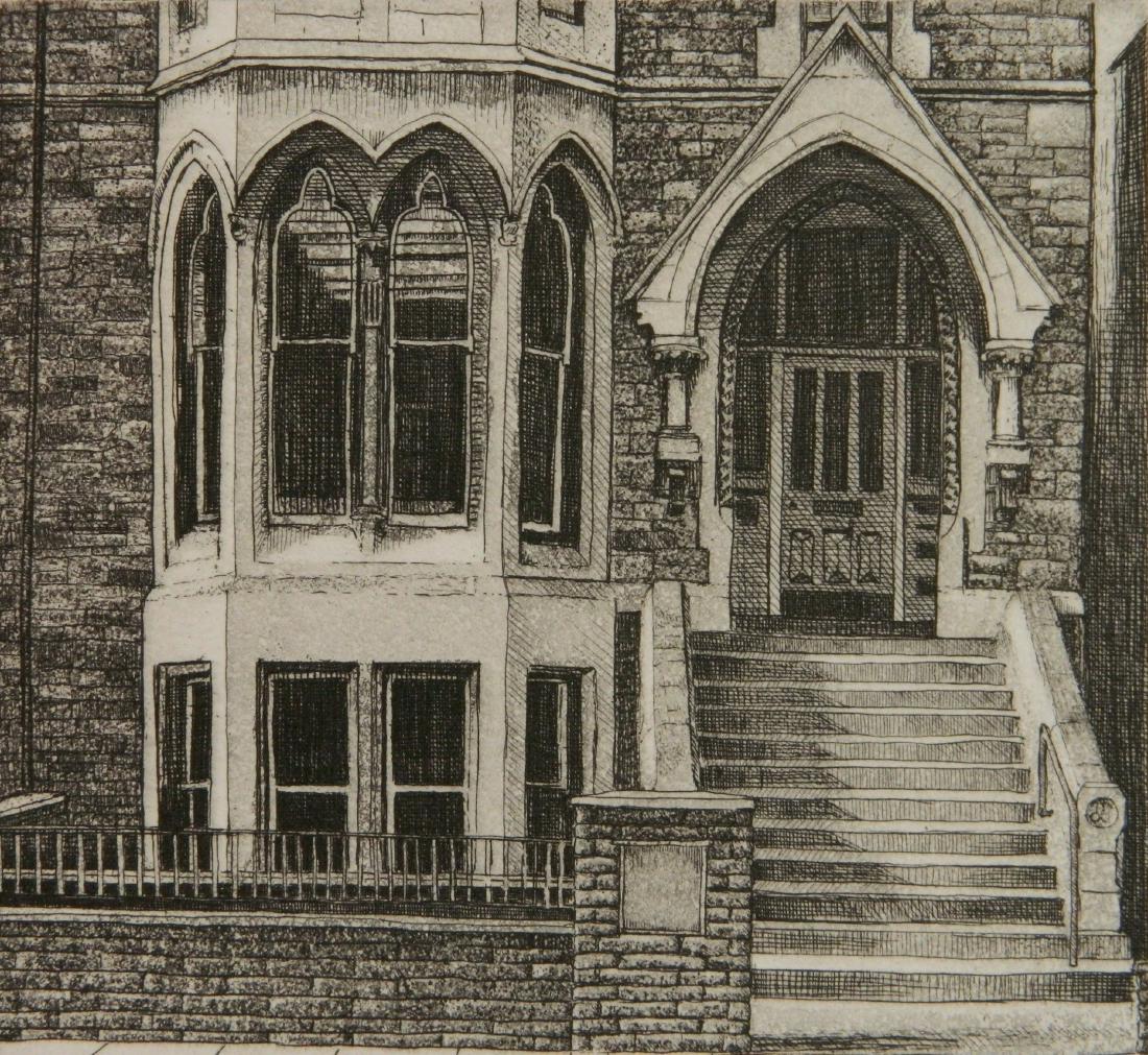 David Smith-Harrison etching: David Smith-Harrison- ''Cardiff II''- etching, signed, titled and numbered 10-80 in pencil. 5 1/2 x 5 3/4''