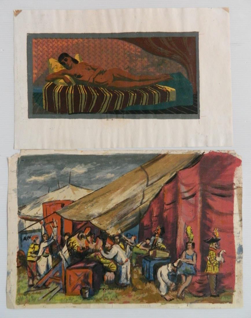 2 American silkscreens: 2 American silkscreens 1). Leonard Pytlak- Circus Scene 2). Harry Sternberg- Female Nude, both signed in pencil in the image, some handling creases and satining. 13 1/2 x 19 7/8''; 8 x 16''