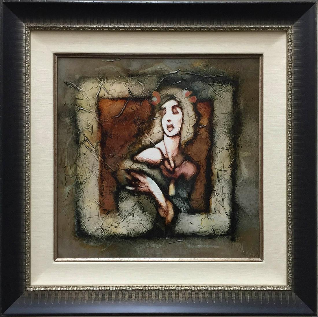 David Martin - 'Adroation' - Oil on Board - Original: David Martin (American )‘Adoration’, 26” x 26” x 1.5” Framed Size, 17” x 17” Unframed. Original Oil on Board, signed by the artist, custom framed in a solid w