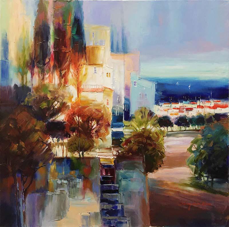 Sung Min Kim - 'View From the Hilltop' - Oil on Canvas - Original: Sung Min Kim (South Korean, b.1979), ‘View From the Hilltop’, 36” x 36” x 1”, Stretched on premium wood stretcher bars, Oil on Canvas, Original, signed by the artist. Sun