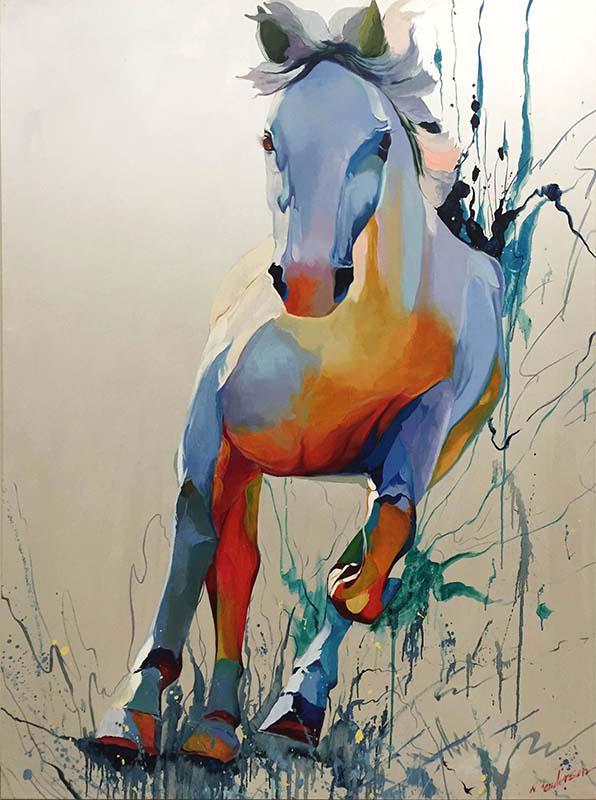R. Henderson - 'Kindred Spirit II' - Oil on Canvas - Original: R. Henderson (South Korean), ‘Kindred Spirit II’, 33.5” x 45.5” x 1” Stretched on premium wood stretcher bars, Oil on Canvas, Original, signed by the artist. Henderson