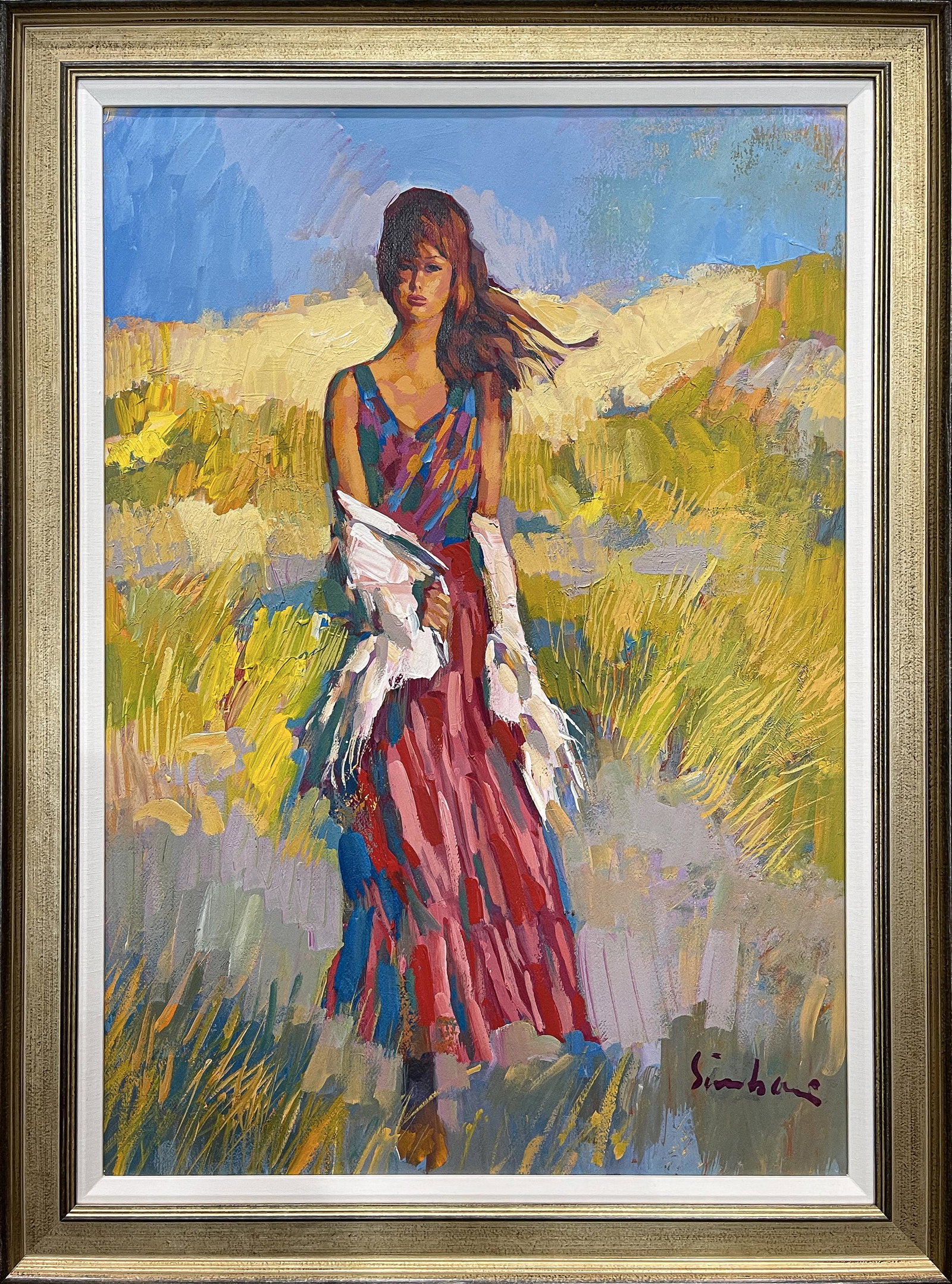 Nicola Simbari - 'Windswept' - Oil on Canvas - Large Original: Nicola Simbari (Italian, b. 1927 - 2012), ‘Windswept’, 32.5” x 46.5” x 1.75” Framed Size, 27.5” x 39.5” x 1” Canvas Size, Large Original Oil on Canvas, 