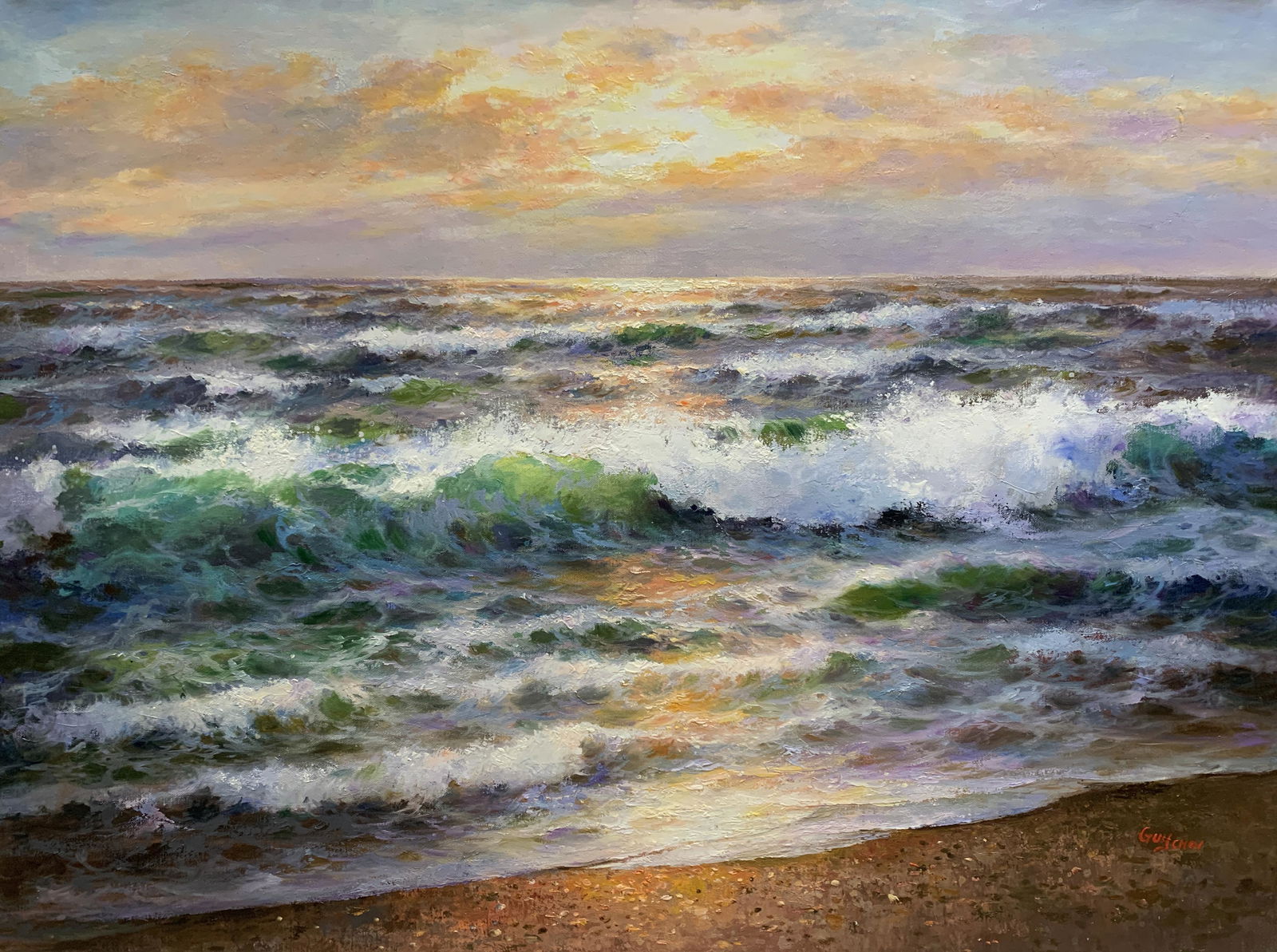 Guy Choi - 'Ocean Waves At Sunset' - Oil on Canvas - Original (1 of 5)