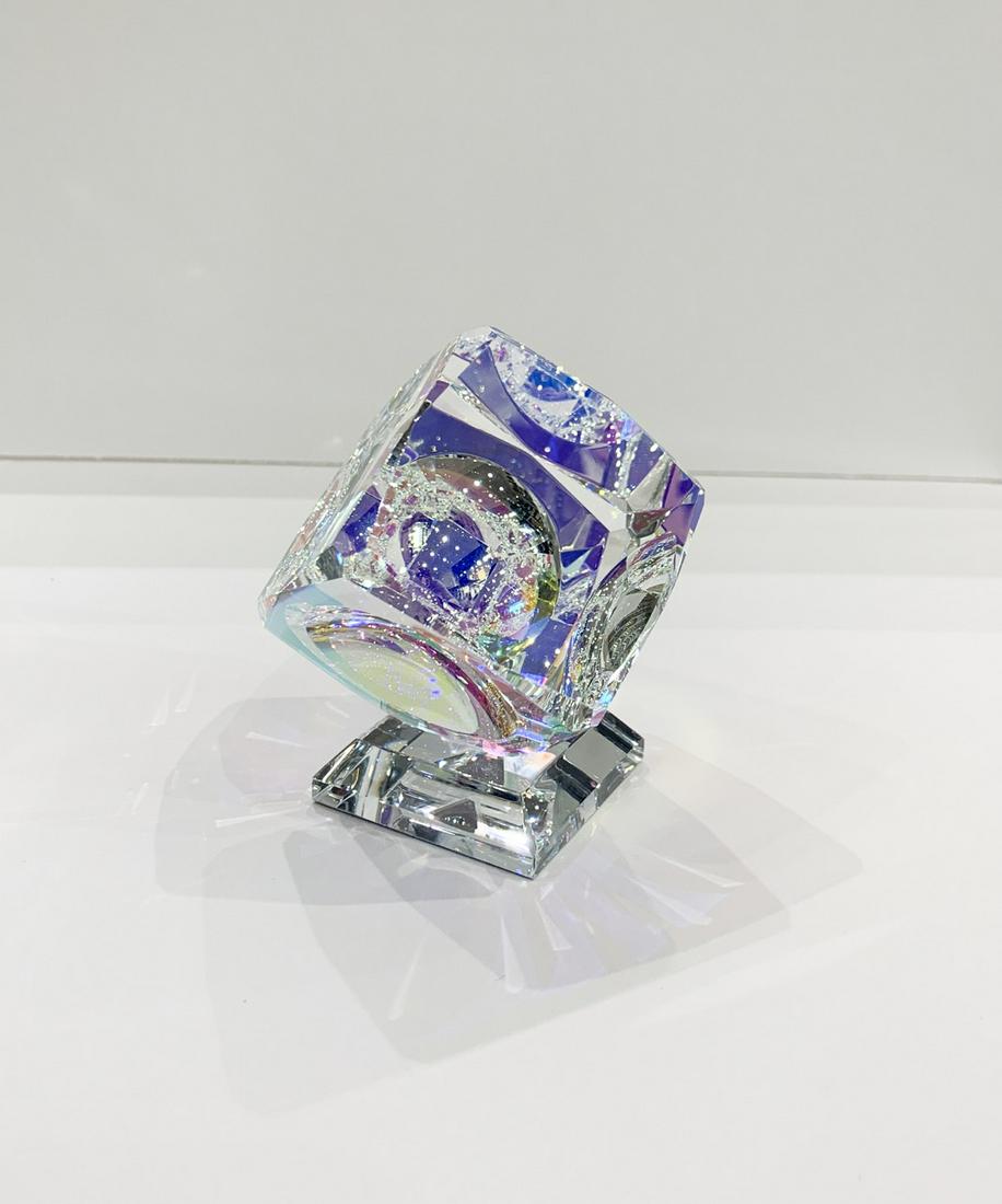 Harold Lustig ‘Single V Bevel Cube’ Glass Crystal Cube Sculpture – 3.5x3.5x3.5 (1 of 8)