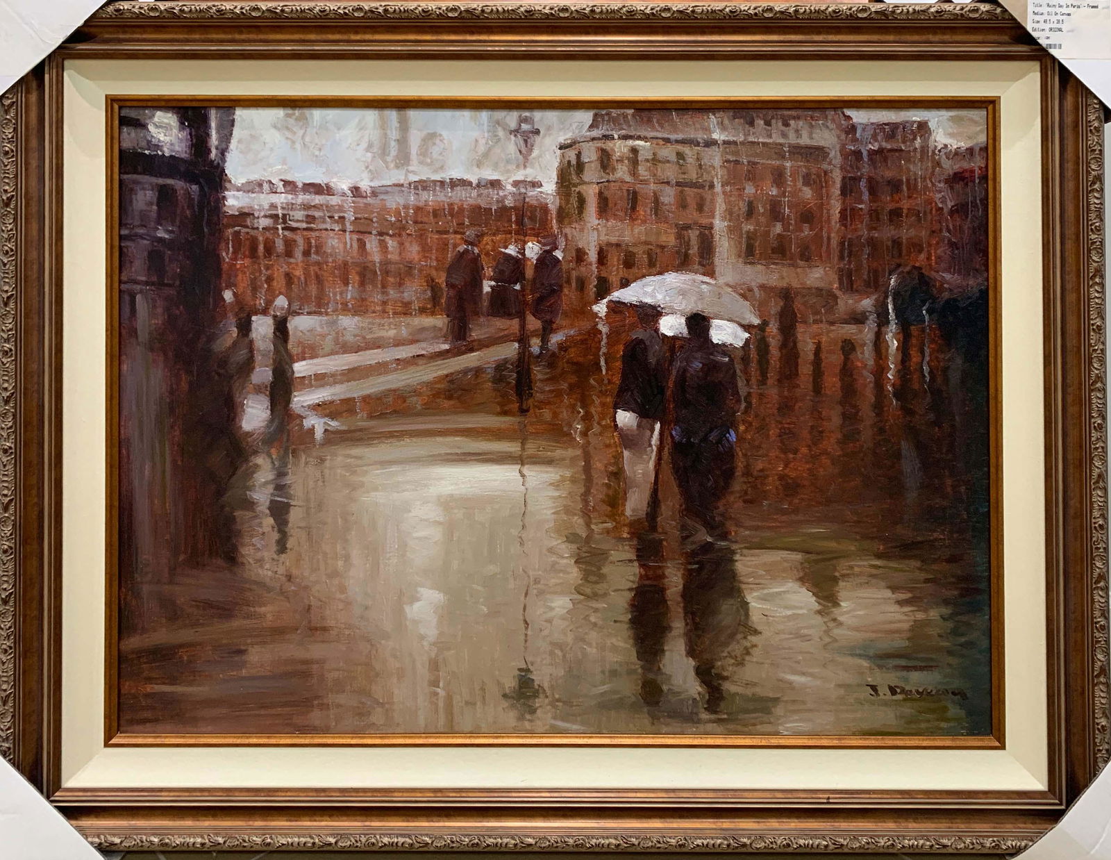 J. Deveau ‘Rainy Day in Paris’ Original Signed Painting – 49.5x39.5 (1 of 6)