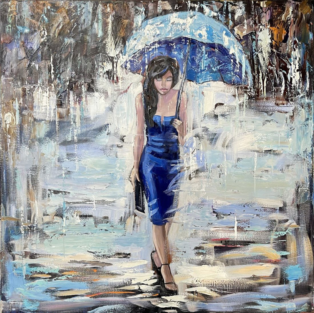 Konstantin Savchenko 'Stroll in the Rain' Original Signed Painting 40x40 (1 of 4)