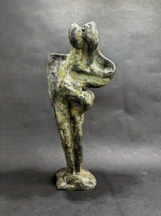 Hanna Stiebel 'Loving Embrace'  Bronze Sculpture - 11x5: This lot includes FREE domestic shipping. Artist: Hanna Stiebel (1924-2005) Jewish  Title: Loving Embrace Medium: Original Abstract Bronze Sculpture Size: 11? x5? x 5? Signature: Signed by the artist