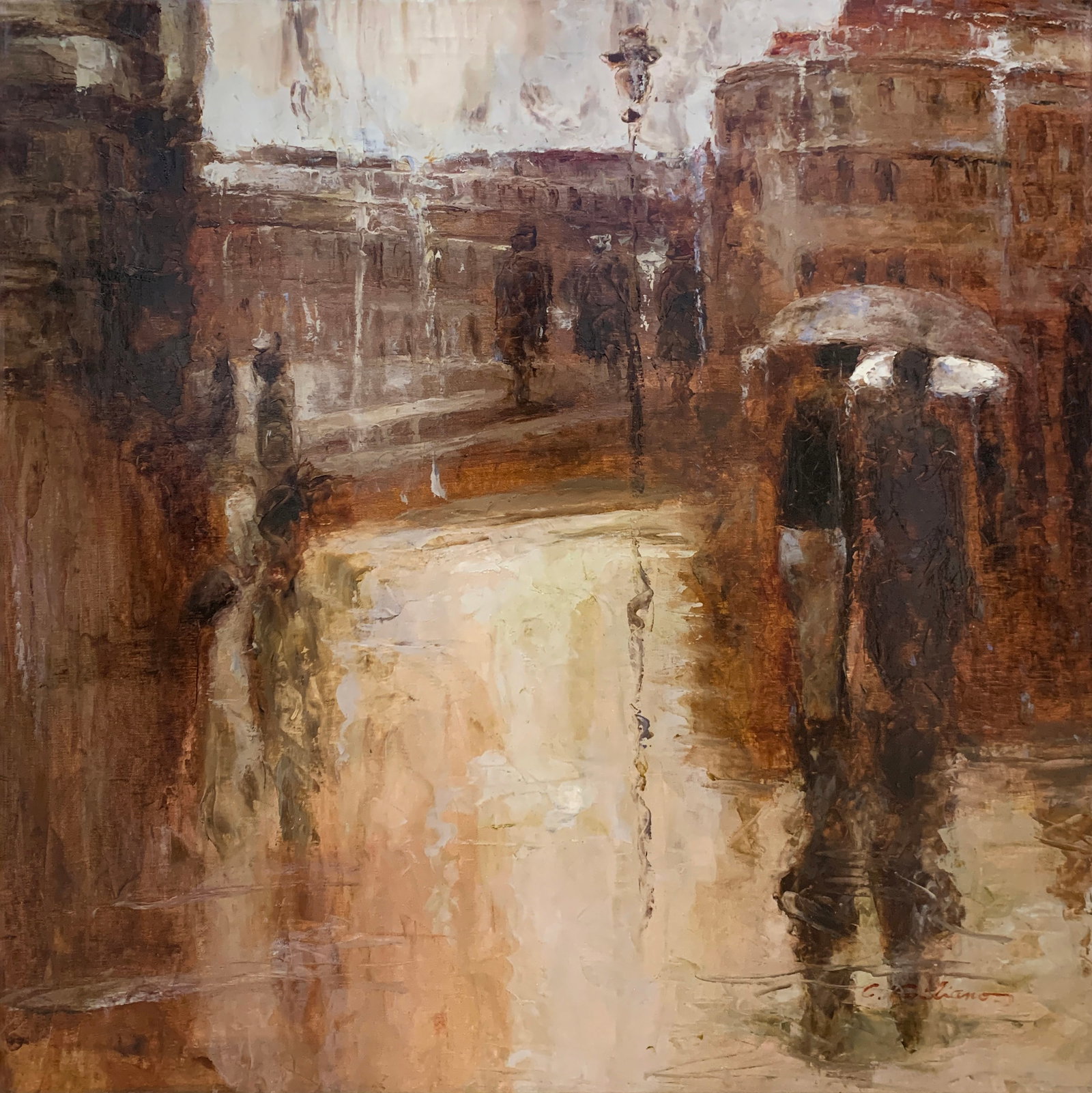 C. Giliano 'A Day in Rome' Original Signed Painting - 30x30: Artist: C. Giliano (b.1946-) Korean Title: A Day in Rome Medium: Oil on Canvas Canvas Size: 30 w x 30 h Type: Original Year: ca. 2010’sSignature: Front, lower right corner Certificate of Authent