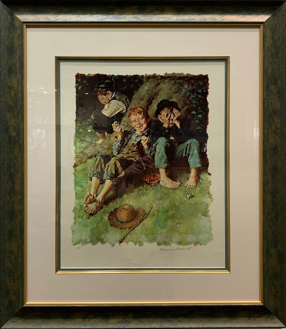 Norman Rockwell ‘Tom Sawyer First Smoke’ Signed & Numbered Lithograph – 32x37 (1 of 8)