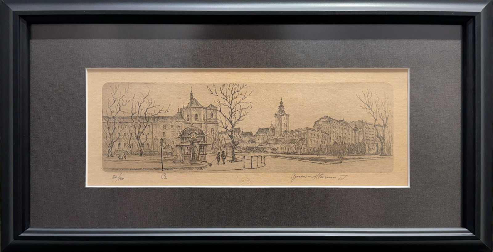Yurij Syczew-Hlazun "Panorama of Lviv" - Framed Etching - 19 1/2x10 (1 of 4)