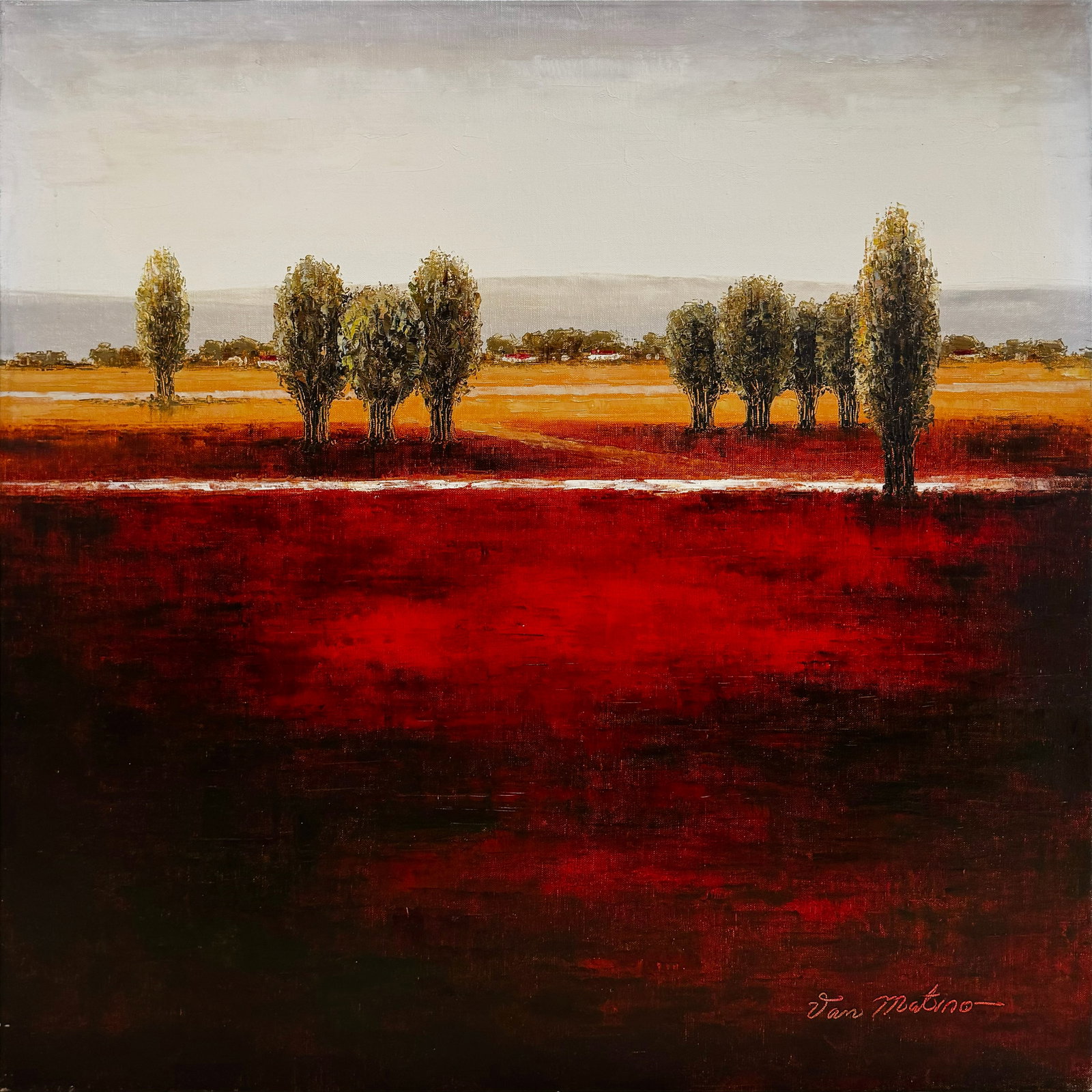 Van Matino ‘Horizon II’ Original Signed Painting – 30x30: Artist: Van Matino (b.1955) Korean Title: Horizon II Medium: Oil on Canvas Canvas Size: 30”W x 30”H Edition: Original Year: 2020 Signature: Signed on bottom right corner. Certificate of au