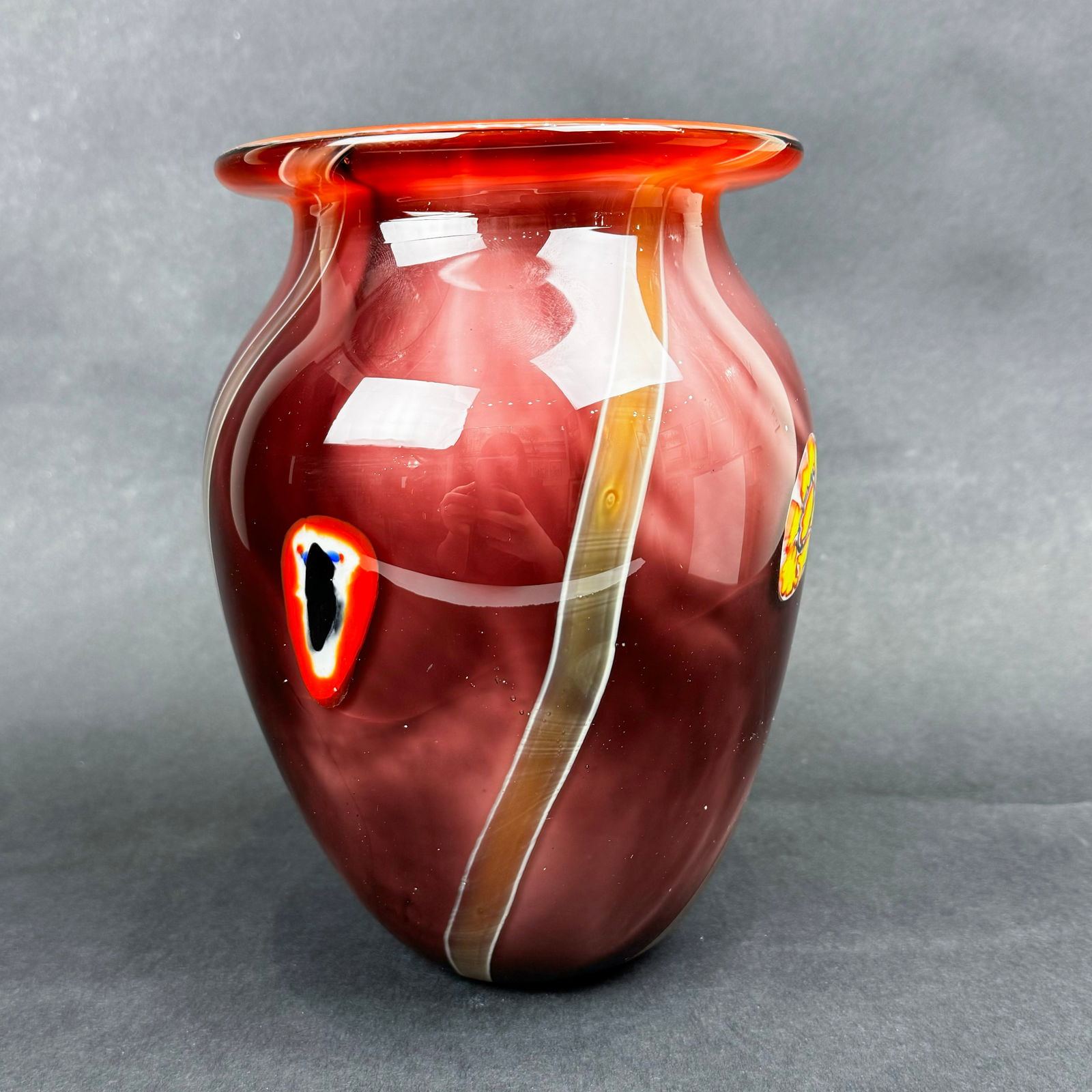 Murano Red & Purple Hand-blown Glass Vase - 8.5 x 6 x 6 (1 of 5)