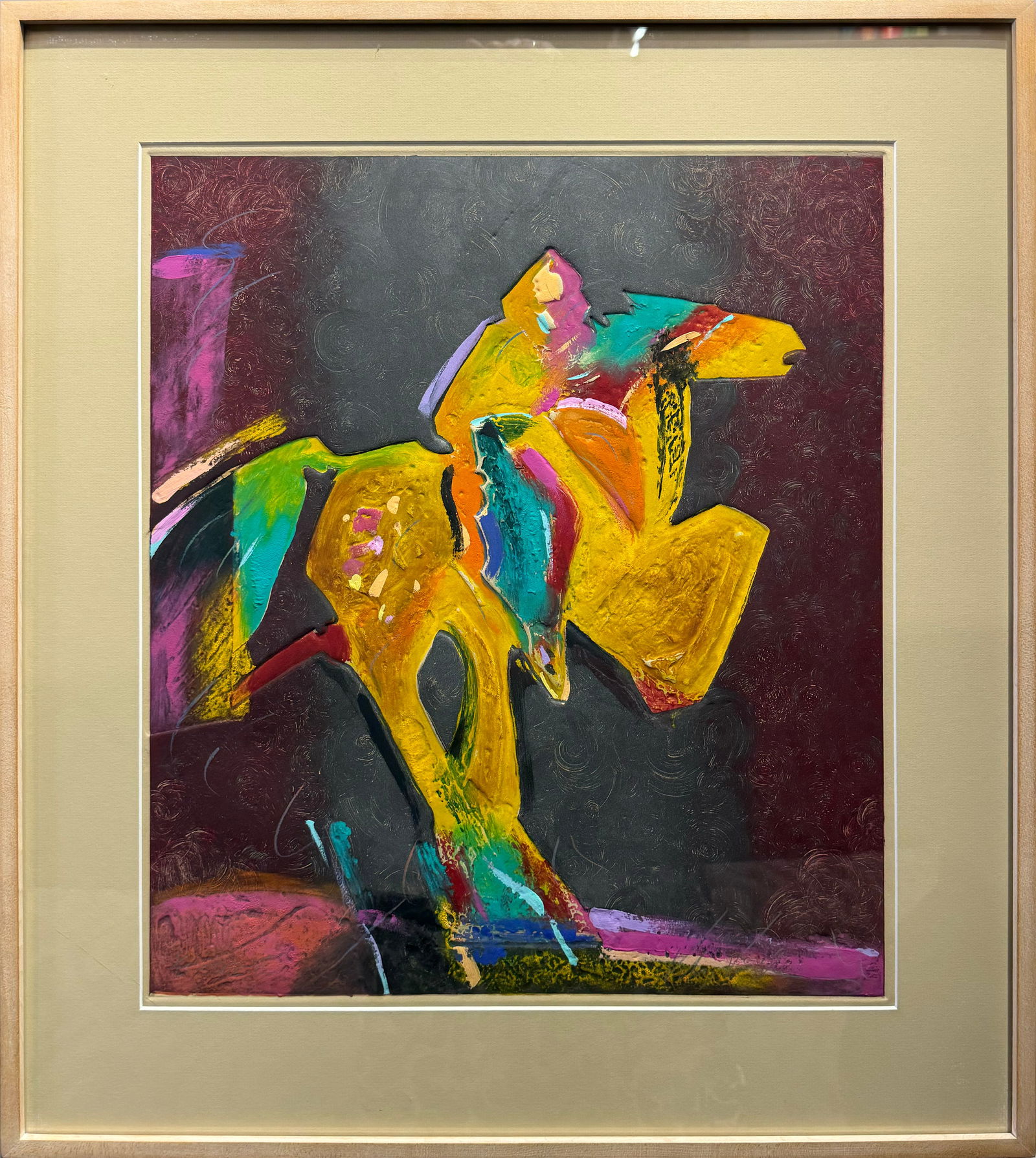 Veloy Vigil "Horse and Rider" Framed Colored Embossed Etching - 25.25x28.5 (1 of 7)