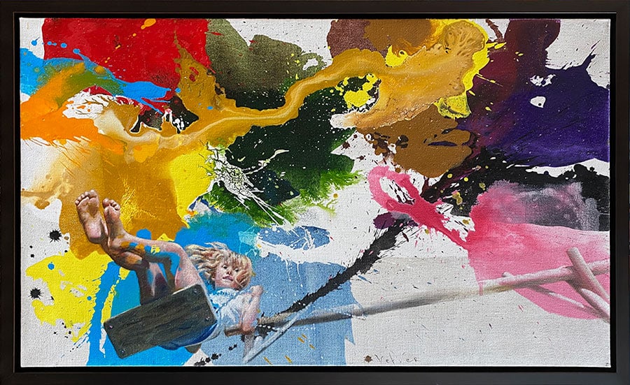 Pedro Velver 48.5x32 Framed Original Signed Painting: Artist: Pedro Velver (b. 1970-) Spanish Title: Play Time Medium: Oil on primed burlap canvas Canvas Size: 45 w x 29 h Frame Size: 48 w x 32 h Type: Original Signature: Signed on the front middle, lowe