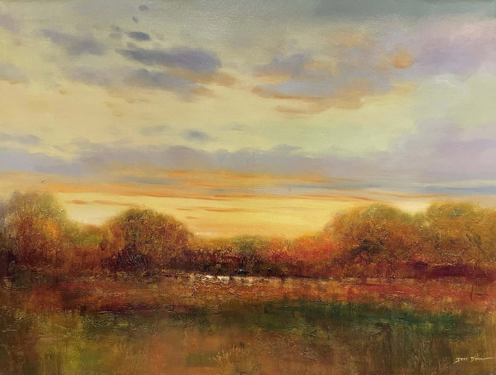 Jeff Dixon 48x36 Signed Original Landscape Painting : Artist: Jeff Dixon (b.1973-) Chinese Title: Nature’s Glory Medium: Oil on Canvas Canvas Size: 48”w x 36”h Edition: Original Signature:Signed on the bottom right corner. Certificate of authentici