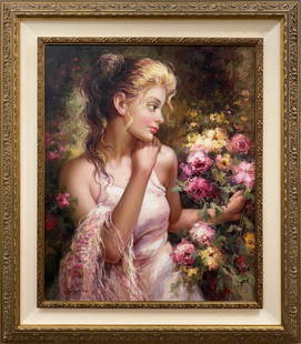 Joho Framed Original Oil Painting on Mounted Canvas 35 x 40: Artist: JoHo  Title: Summer Garden Path II Medium: Oil Painting on Canvas Canvas Size: 25 w x 30 h Frame Size: 35 w x 40 h Edition: Original Signature: Signed on the front, bottom left corner. Artwork