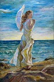 Original Figurative Seascape Painting on Canvas 36x54