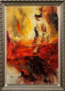 Anna Razumovskaya 46x54 Framed Hand-Signed Embellished LE: Artist: Anna Razumovskaya (b.1969-) Russian-Canadian Title: Alegria Medium: Hand-embellished Giclee on Canvas Canvas Size: 36.5 w x 54.5 h Frame Size: 46 w x 54 h Edition: 23/50 