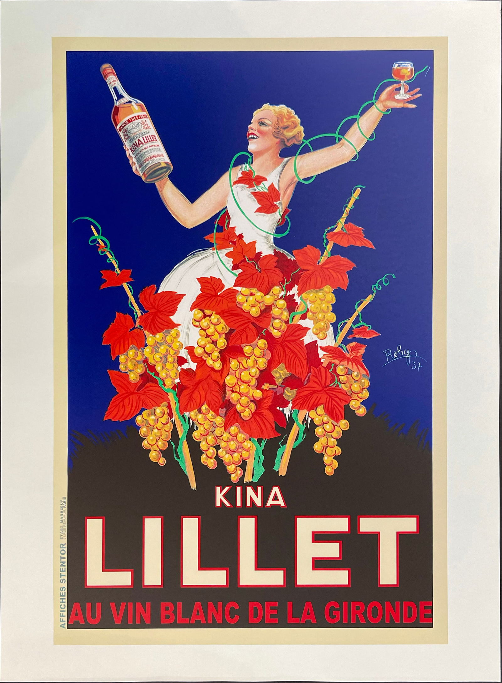 Large 36x49 Fine Art Reproduction Vintage Poster: Artist: Robys (Robert Wolf) Title: Kina Lillet Wine Advertisement Medium: Fine Art Reproduction on Heavyweight Paper Image Size: 28.5 w x 44 h Paper Size: 36 w x 49 h Edition: Open Artwork will ship