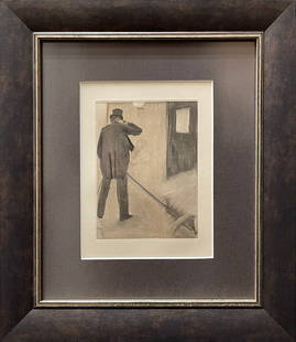 Edgar Degas 13x15 Framed Soft-Ground Etching: Artist: Edgar Degas (1834-1917) French Title: Ludovic Halevy Backstage Medium: Soft Ground Etching form a Monotype on BFK Rives Paper Plate Size: 4.75 w x 6.25 h Paper Size: 9.75 w x 12.75 h Frame Si