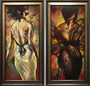 Adam Finli 21.5x41.5 Set of 2 Framed Original Paintings