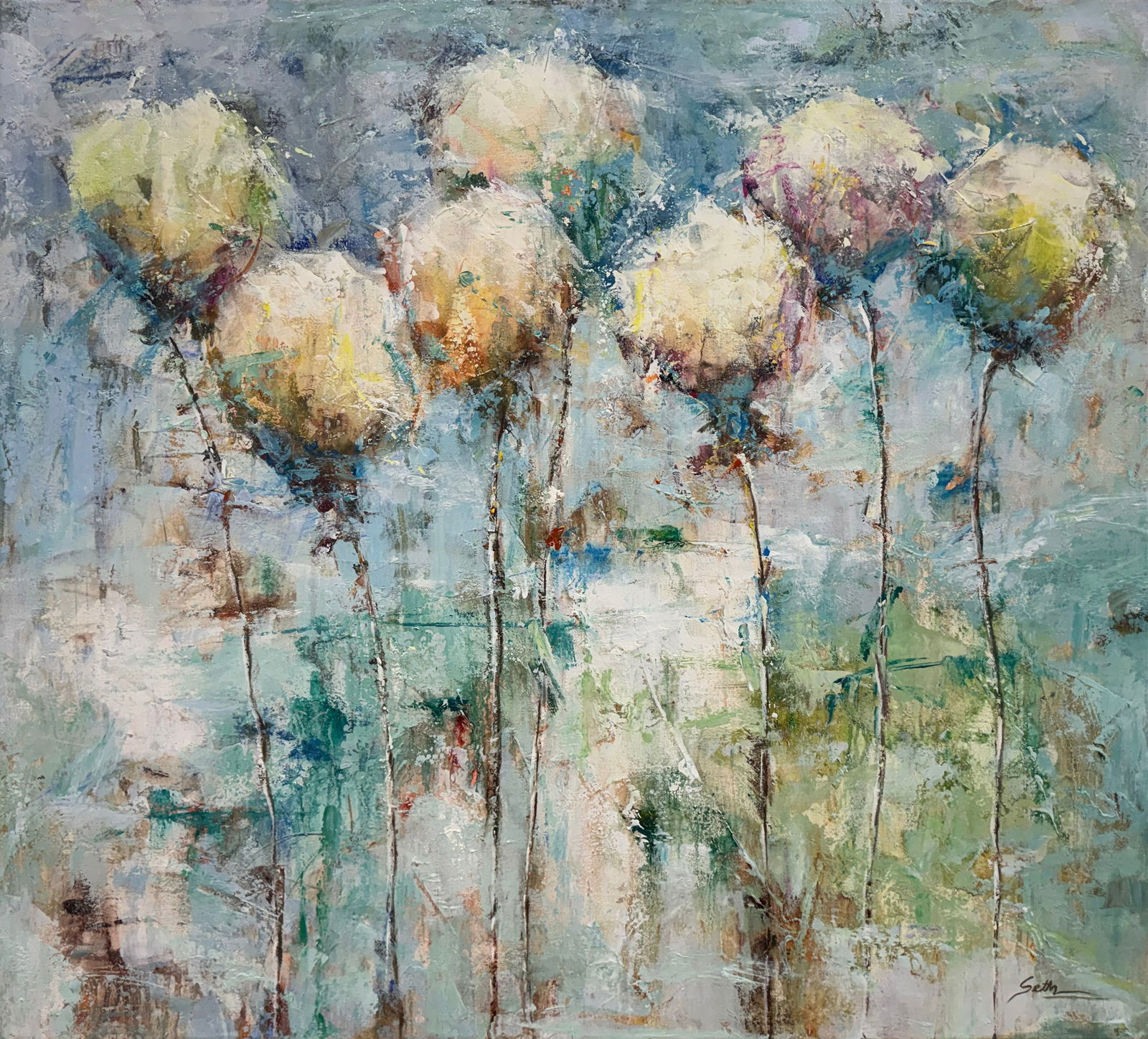 Seth Wong 44.5x40.5 Abstract Floral Painting (1 of 4)