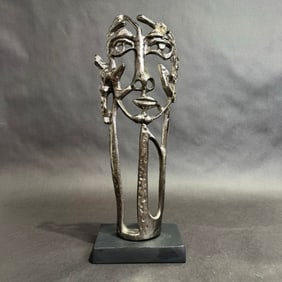 Abstract Aluminum Face Sculpture 16.25 h x 6 w x 4 d
