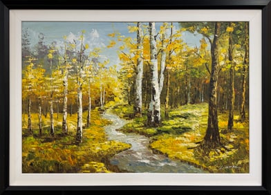 Framed Birch Tree Landscape Painting on Canvas 30x43