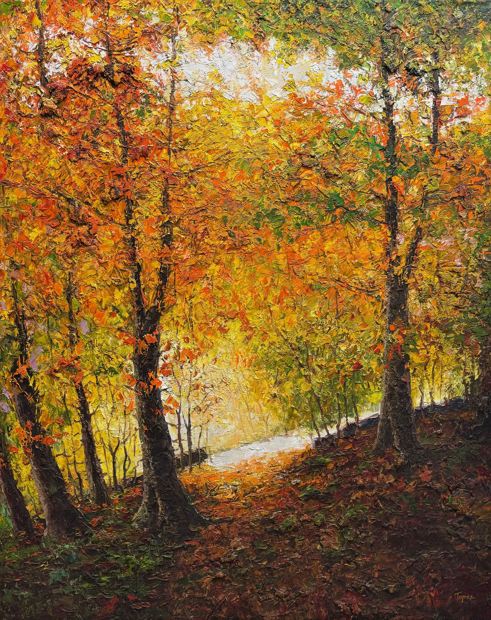 Topaz 42x53 Original Textured Autumn Landscape Painting (1 of 4)