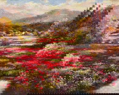 Duvall 45x36 Signed Original Landscape Painting: Artist: Duvall  Title: Morning Light Medium: Oil on Canvas Canvas Size: 45 w x 36 h Edition: Original Signature: Signed on the front bottom right corner. Artwork is stretched on a solid wood strainer