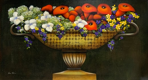 Lun Tse 62.5x34 Large Signed Original Floral Painting
