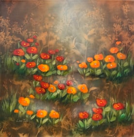 Lun Tse 33x33 Signed Original Floral Painting