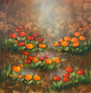 Lun Tse 33x33 Signed Original Floral Painting: Artist: Lun Tse (b1964-) Chinese  Title: Flowers in the Mist Medium: Oil on Canvas Size: 33 W x 33 H Edition: Original Year: ca.2018 Signature: Signed on front, bottom right corner. Certificate of aut
