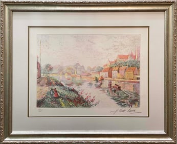 H. Claude Pissarro 32x27 Framed and signed Hand-Colored Etching