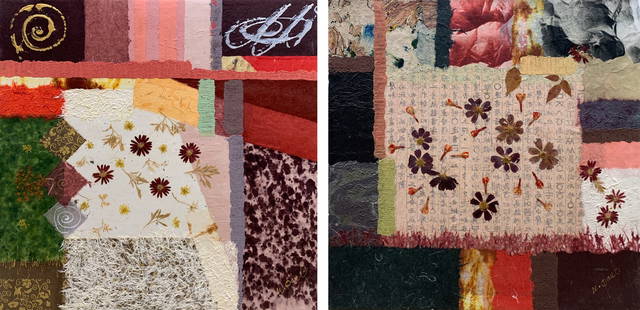 K. Paul 24x24 Signed Signed Mixed Media - Set of 2: Artist: K. Paul  Title: Floral Collage I & II Medium: Mixed Media on Canvas Size: 24 w x 24 h each Edition: Original Year: 2020 Signature: Signed on bottom right corner. Certificate of authenticity an