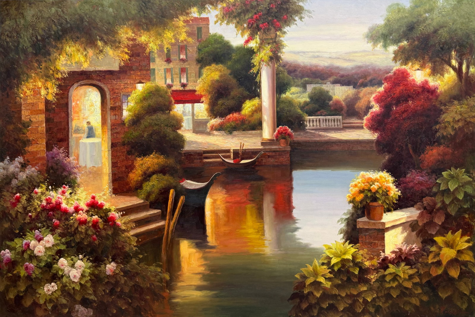P. Mossi 72x48 Hand-Signed Original Painting: Artist: Pan Mossi (b.1968) Chinese Title: Rendezvous in Venice Medium: Oil on Canvas Canvas Size: 72 W x 48 H Edition: Original Signature: Signed on bottom right corner. Certificate of authenticity an