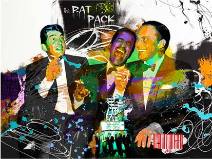 Bisaillion Brothers 48x36 Embellished Signed Unique Giclee: Artist: Michael and Jeffery Bisaillion (American) Title: Rat Pack (Frank Sinatra, Sammy Davis Jr., and Dean Martin) Medium: Hand-Embellished giclee on canvas Canvas Size: 48 x 36 Edition: Unique 1/1
