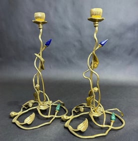 Michael Aram RETIRED Enchanted Garden Candle Holders with Precious Gems - Set of 2