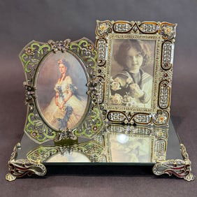 Art Nouveau 4x6 Jeweled Tabletop Frames with Mirrored Vanity Tray
