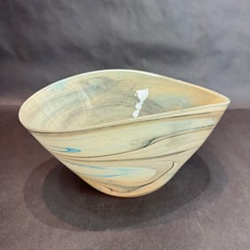12 inch Kavana Glass Akari Bowl with Blue Swirls
