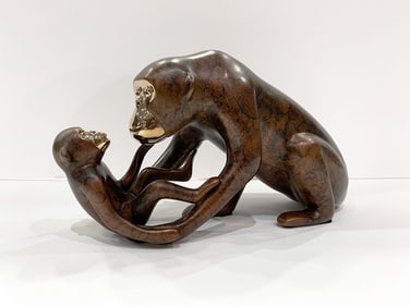 Loet Vanderveen Chimp & Baby (New) 10.25x3.5x3.5 Signed & Numbered LE Bronze Sculpture