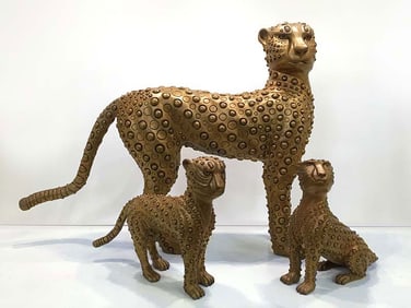 Han Vo ‘Cheetah and Babies’ (Set of 3) Bronze Sculpture