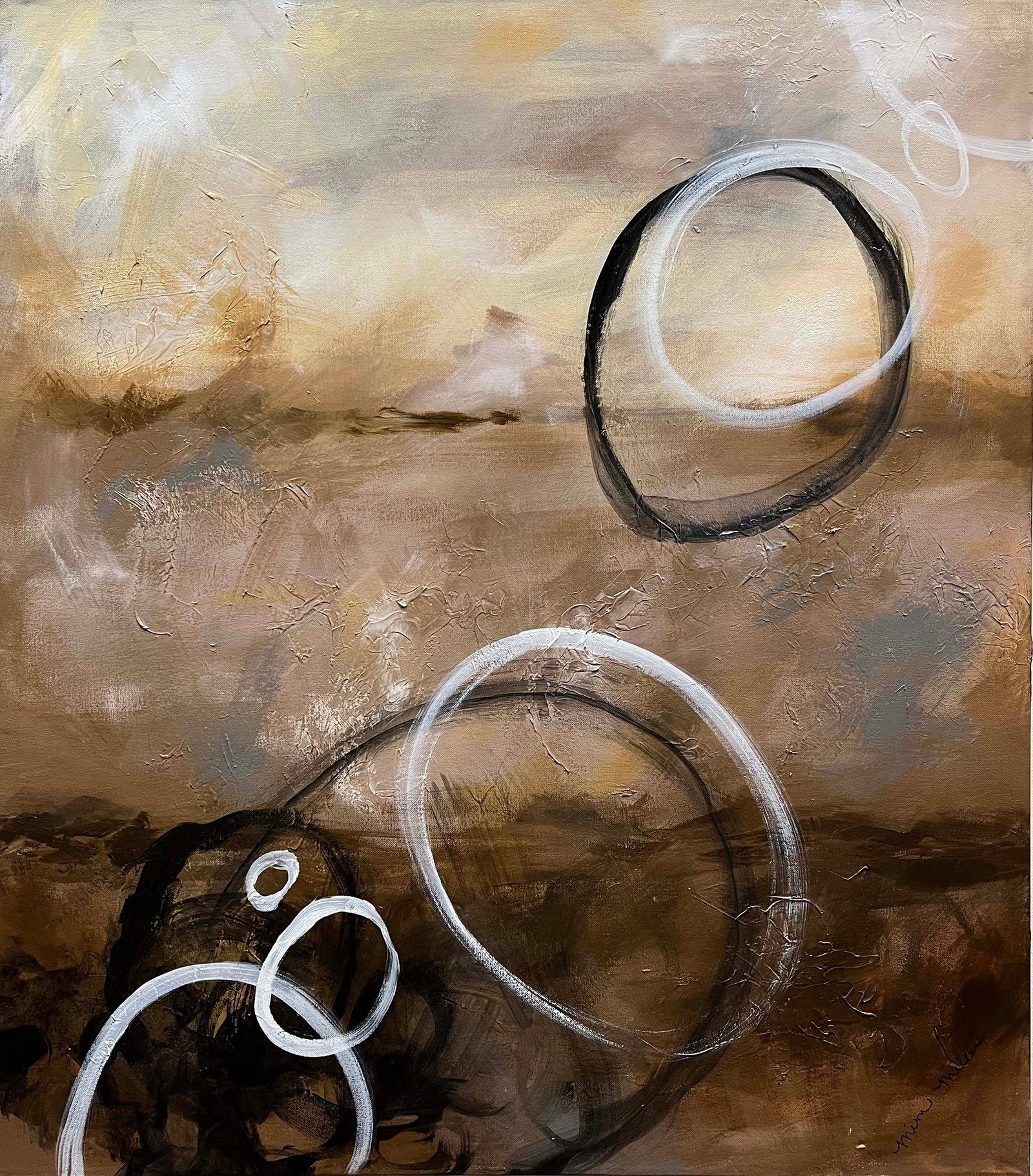 Mimi Miller 36x40 Original Acrylic Abstract: Artist: Mimi Miller (b.1990-) American Title: Hidden Passage Medium: Oil on Canvas Canvas Size: 36 w x 40 h Edition: Original Signature: Signed on bottom right corner. Certificate of authenticity and 