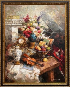 Robbins Framed Original Still Life Oil Painting on Canvas 42x54