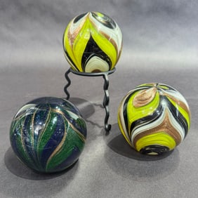 Set of 3 Dynasty Handmade Glass Paperweights with metal stand