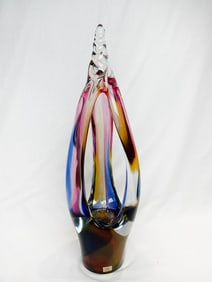 Multicolored Open Window Twist Crystal Glass Sculpture 6 w x 15.5 h x 3 d