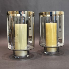 Global Views Set of 2 14 inch Glass Hurricanes with Candles