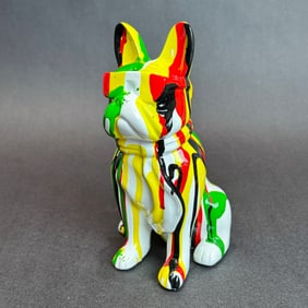 8 inch Multi-Color Paint Drip French Bull Dog with Sunglasses