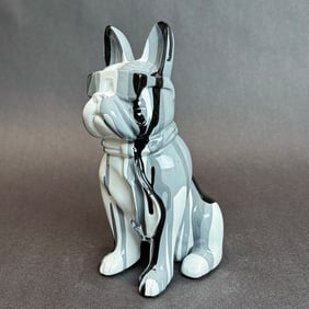 8 inch Gray Paint Drip French Bull Dog with Sunglasses